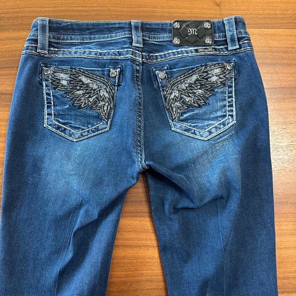 Miss Me Signature Boot Cut Denim Jeans Womens 30 Blue Angel Wing Embellished